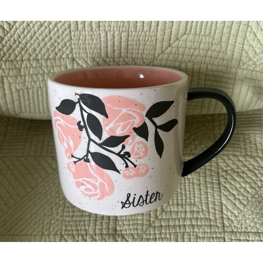 Sister Coffee Cup Mug with Pink Flowers for Special Sister XL Coffee Cup by Tag